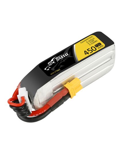 Аккумулятор Tattu 450мАч 4S 75C LiPo (Удлинённый) (XT30), изображение 2 Аккумулятор Tattu 450мАч 4S 75C LiPo (Удлинённый) (XT30), изображение 2